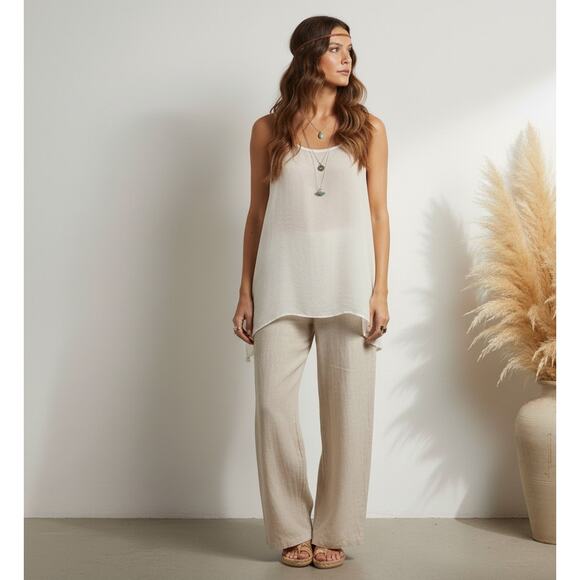 Anne Klein Sheer Linen Tank Womens M Boho Lagenlook Minimalist Coastal Beachy - Picture 1 of 6